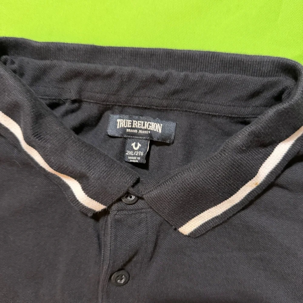 True Religion Mens Royal Black Horseshoe Logo Polo Shirt XXL